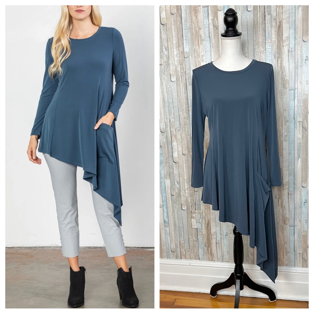 IC Collection M Side Pocket Asymmetrical Hem Soft Jersey Knit Stretch Tunic‎ Top